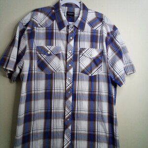 Gioberti Shirt Men 2XL Short Sleeve Pearl Snaps Plaid Brown Blue